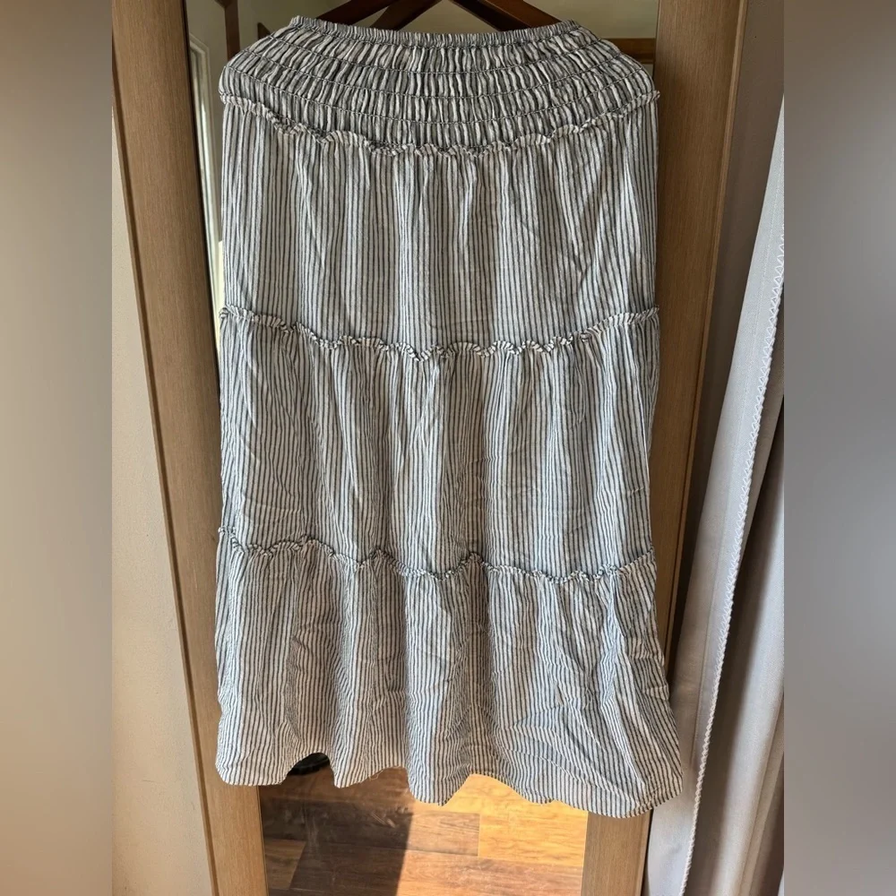 Max Studio Striped Cotton Blend Maxi Skirt Small Cottage core